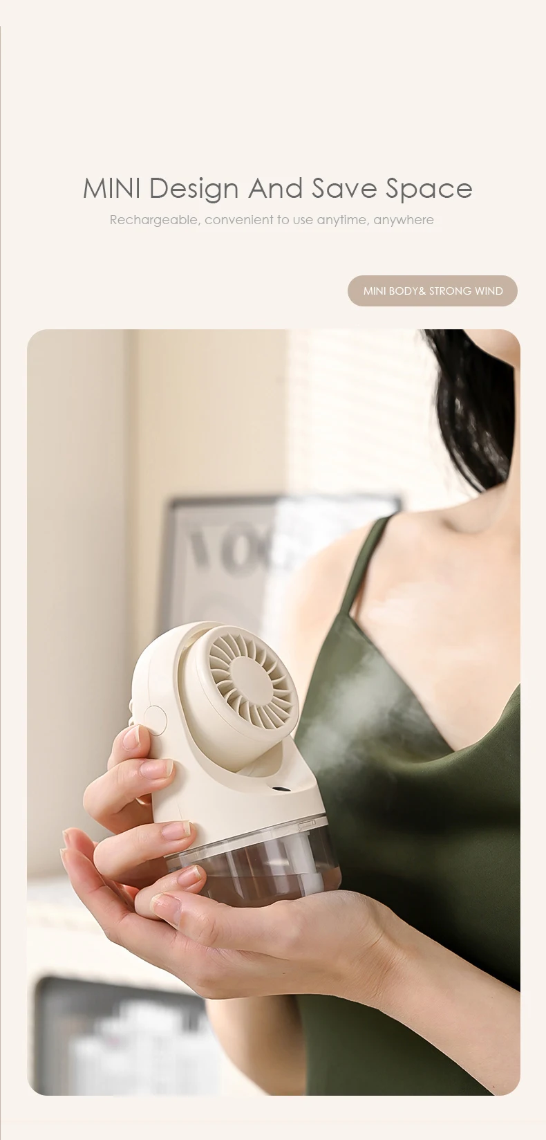 2024 New Arrivals hot sale Type-c rechargeable portable small table fan with plastic mist fan outdoor handheld Mini USB fan