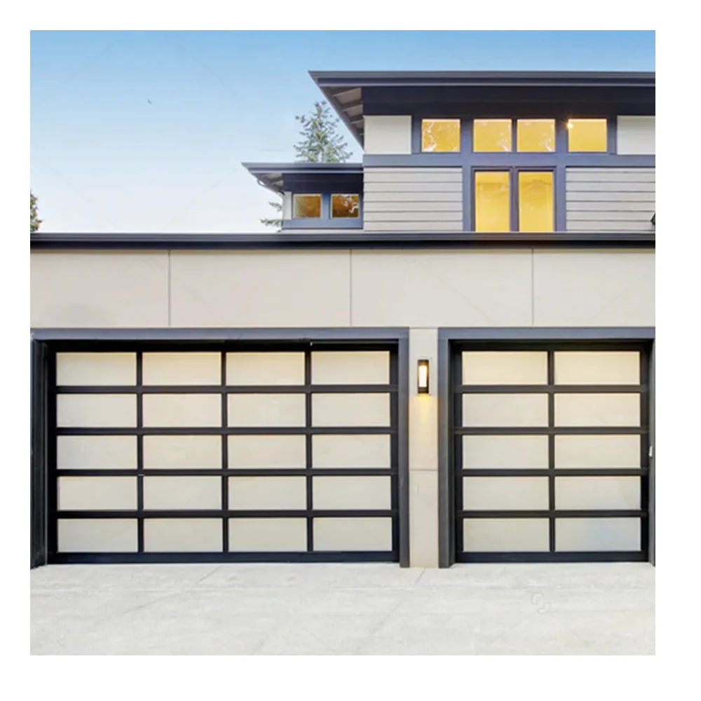 Factory customize black color full view electric automatic tempered glass aluminum garage door for house