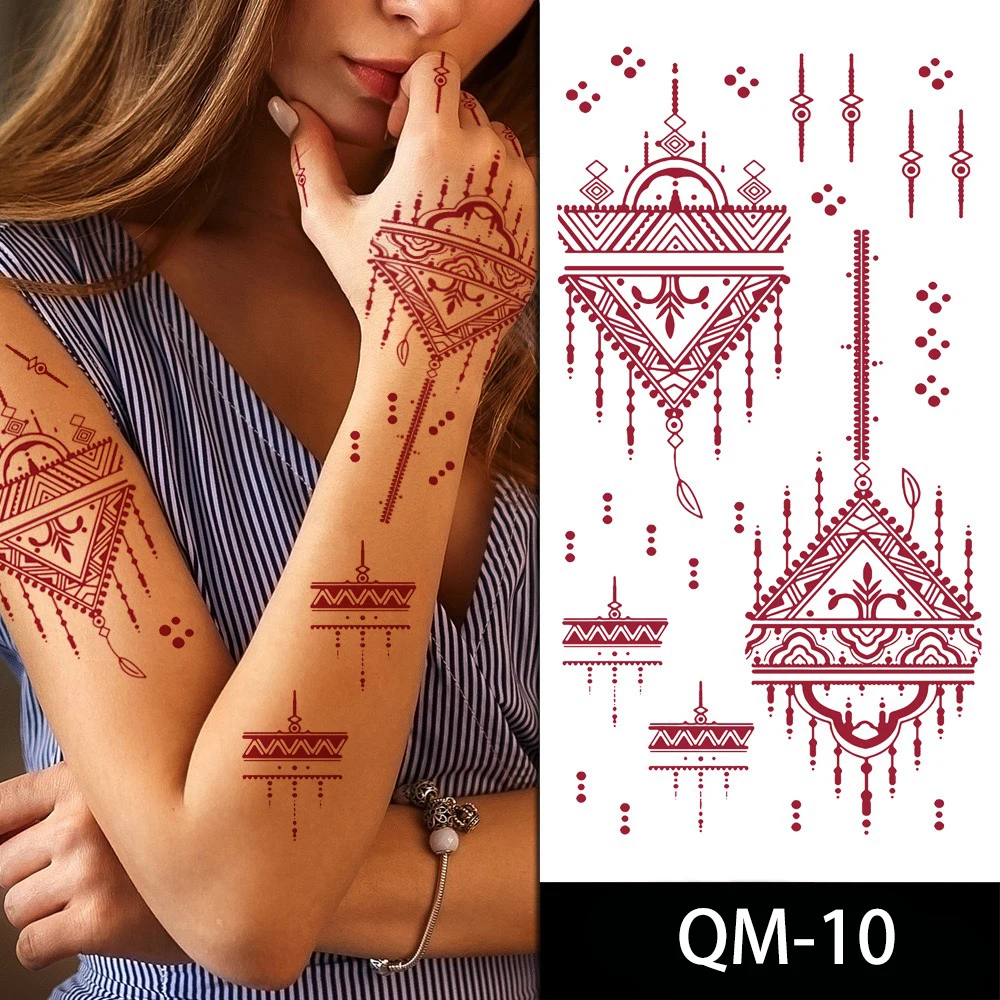 Disposable Waterproof Henna Tattoo Sticker with Vermilion Lace Temporary Body Color for Hand & Party Use Made of Paper