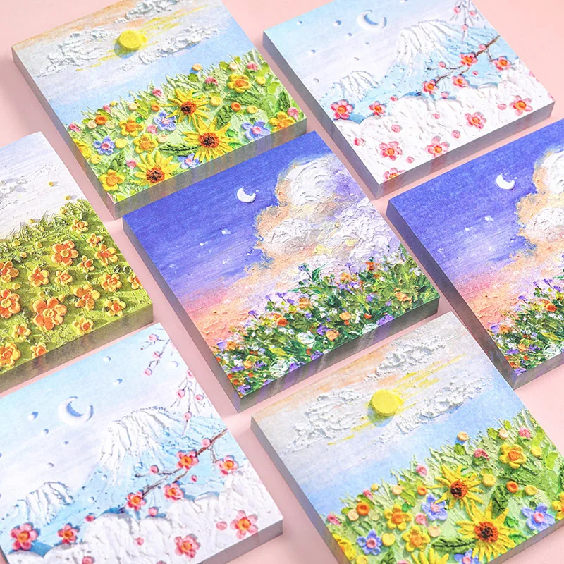 New oil painting convenience sticker student note message note paper creative three-dimensional flower color memo pad