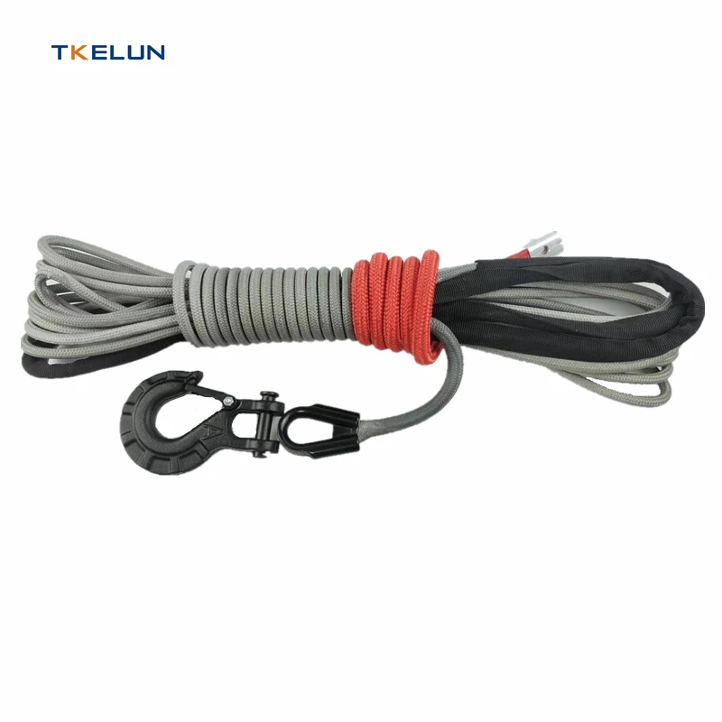 29KN 6500Lbs 6mm 10mm 12mm Double Braided Grey color UHMWPE winch rope synthetic with hook for ATV/UTV/SUV/4WD