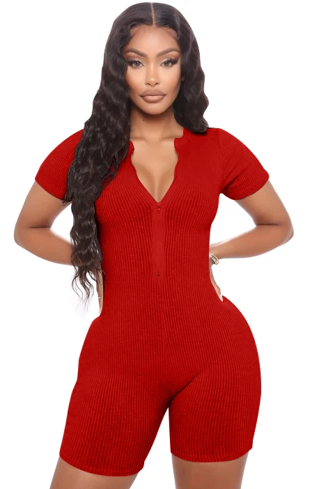 High Quality Party Plain Deep V Neck Lady Sexy Shorts Workout Jumpsuits