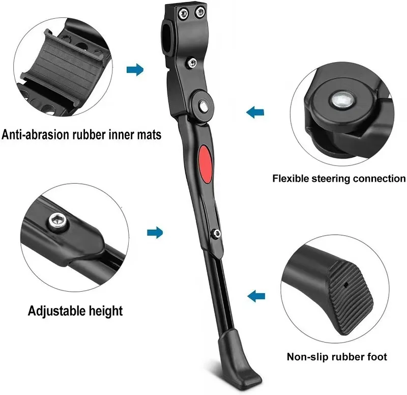 Aluminum Alloy MTB Bicycle Holder Bike Kickstand Parking Rack Mountain Bike Support Side Kick Stand Foot Brace Black