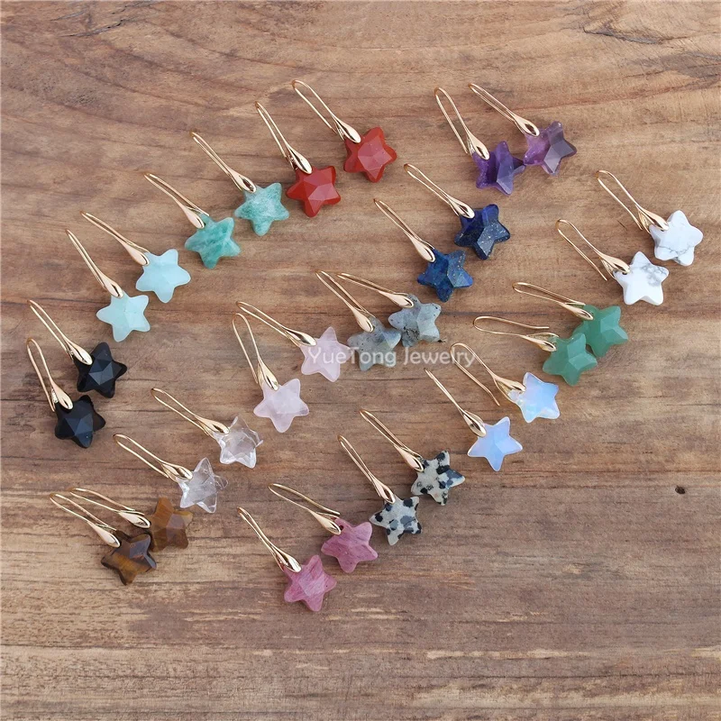Natural Amazon Stone Gemstone Star Shape Gold Hook Drop Dangle Earring for Women Fashion Boho Geometric Fine Jewelry Wholesale