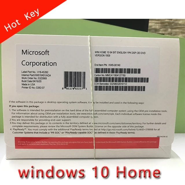 Windows 10 Home OEM Полный пакет английская версия DHL Бесплатная