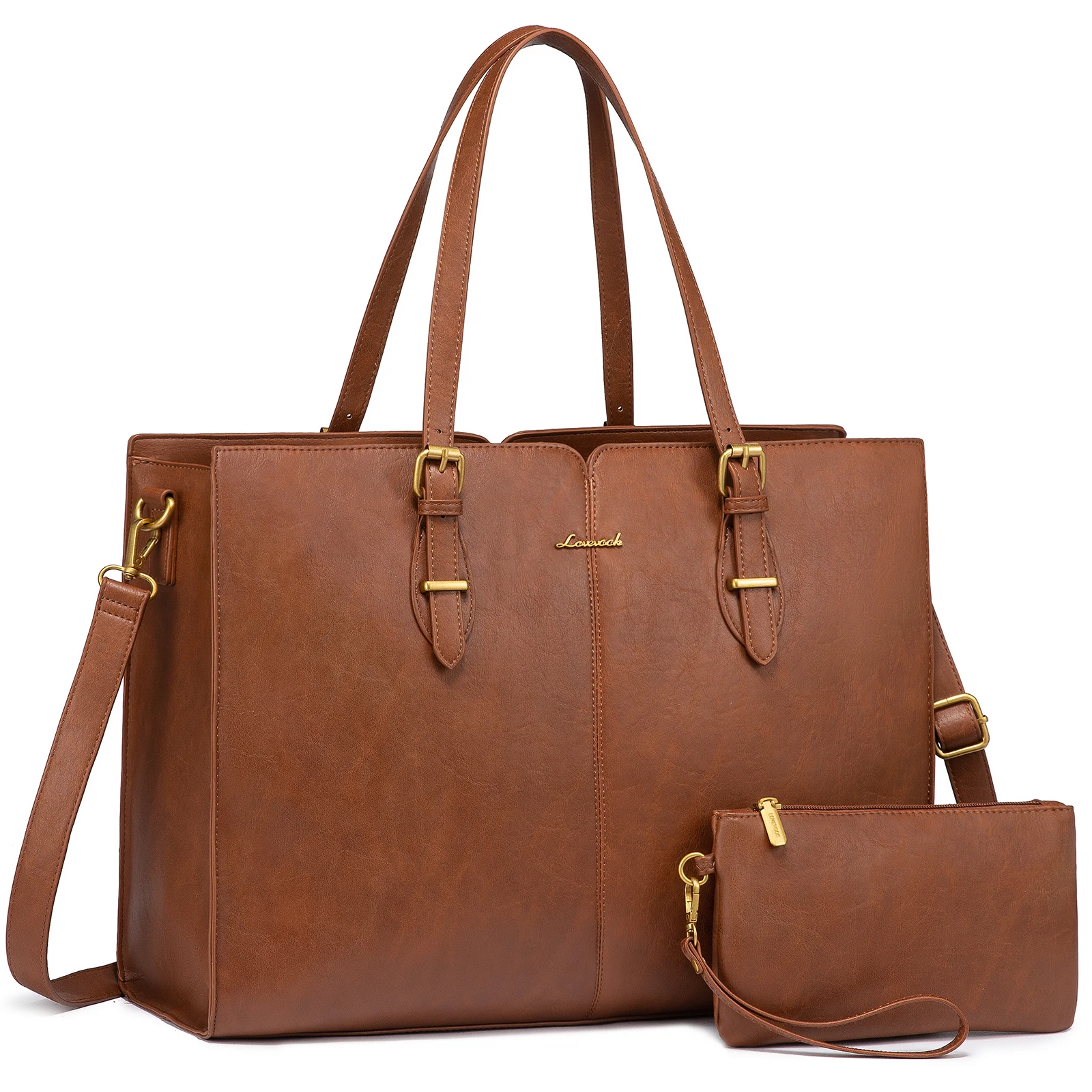 Laptop Bag for Women Vintage PU Leather Work Tote Bag 15.6 inch Business Office Computer Hand Bag Waterproof Shoulder Handbags