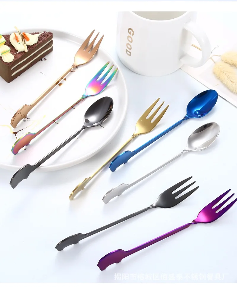 Wholesale Flatware Sets Stainless Steel Cutlery Set Colorful Fancy Elephant Coffee Tea Spoon Dessert Spoons And Fork Custom Logo