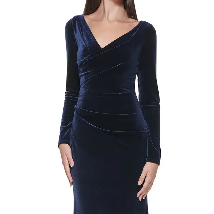 Dress fashion wholesale ladies women clothing formal v neck long velvet dress elegant customized casual dress women evening gown