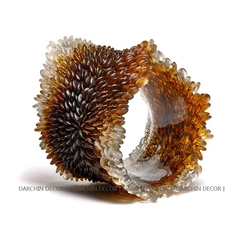 Home Decoration Resin Sculptures Green Amber Semi-Circular Coral Reef Relief Design Fancy Table Ornaments