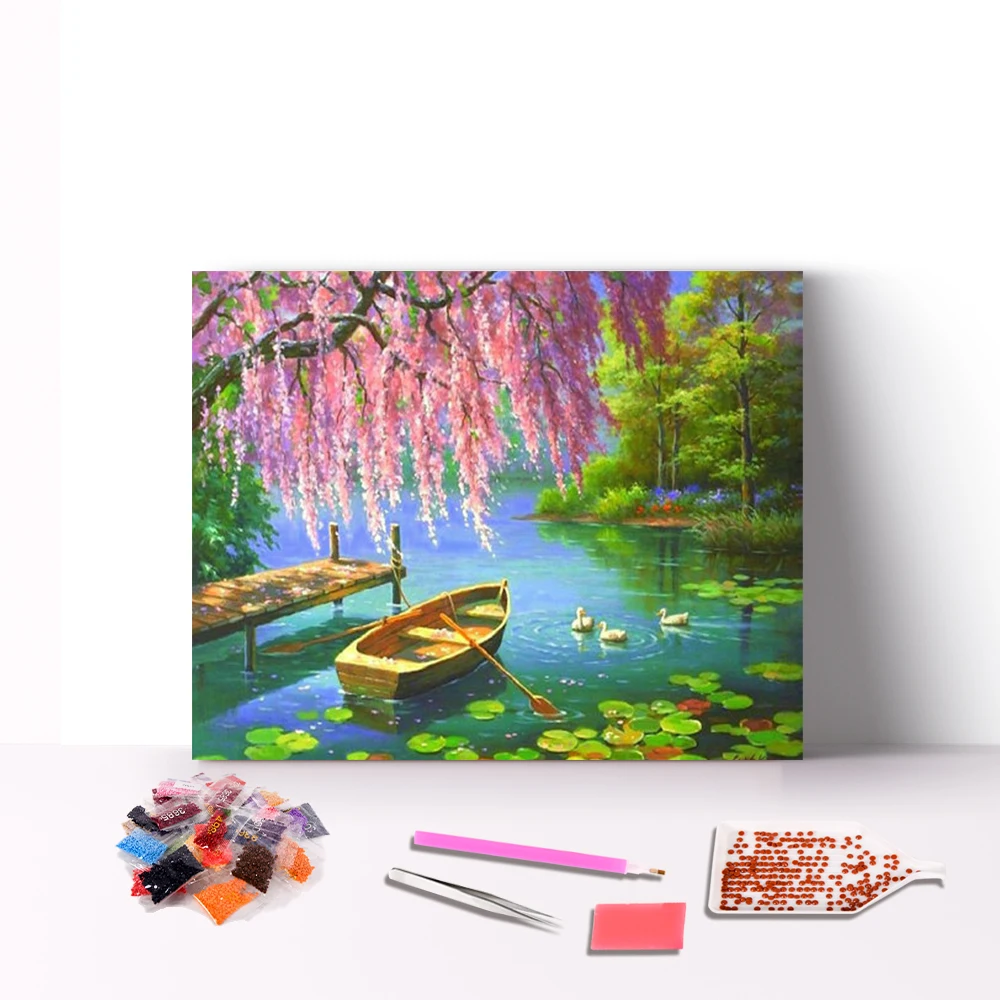 
Water Lily Lake Lotus Flower Pond Embroidery Full Round Cross Stitch Diamond Painting 