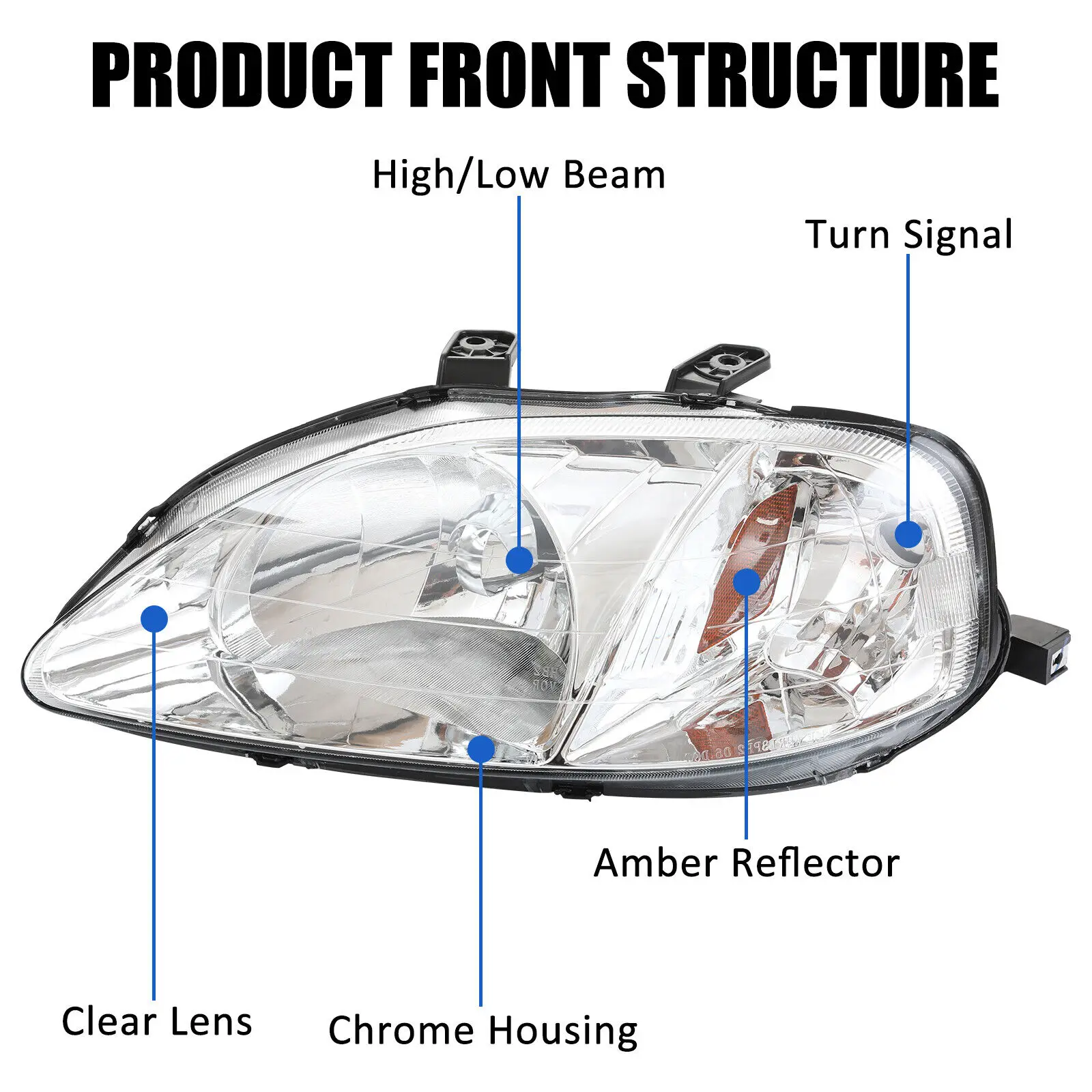 Wholesale Auto Parts Headlampsfor OE Style Headlight Assembly Chrome Clear Lens Headlamp for 1999-2000 Honda Civic Headlight
