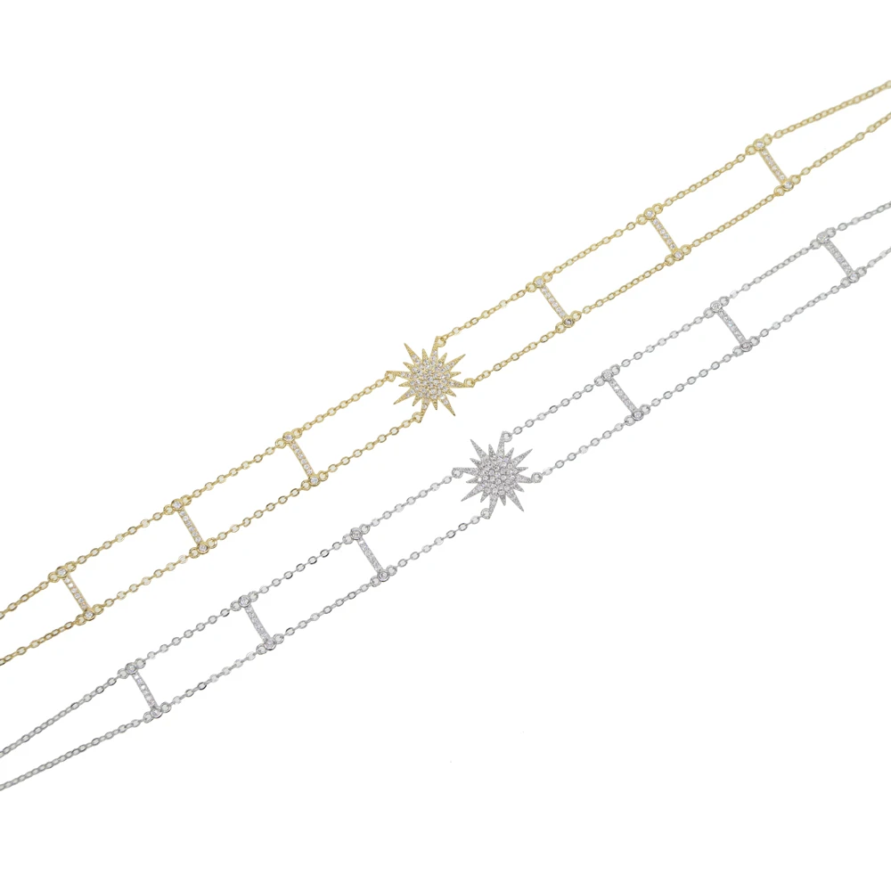 promotion double cz station line necklace starburst charm elegant necklace for women