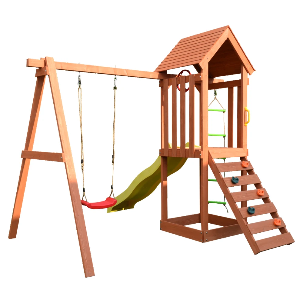 Wooden toys Playhouse  Garden Backyard Kids Outdoor Yard Fun Children Garden Wood play house with swing and ramp