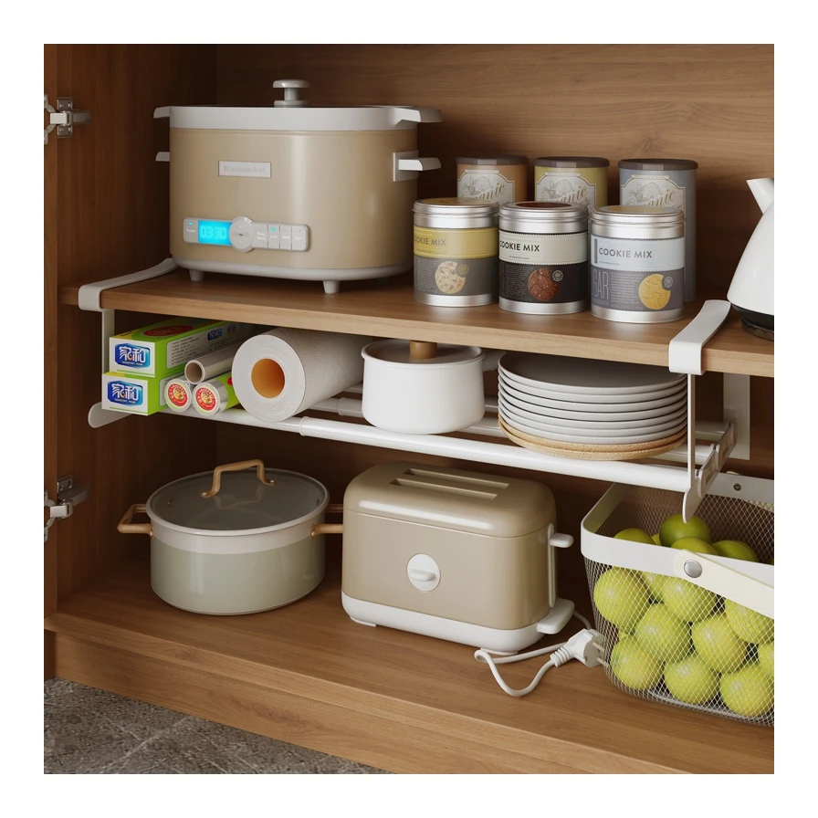 Jinsheng Adjustable 1 Tier Removable Shelf Easy To Install Indoor Stainless Steel Under Sink Rack Shoe Cabinet Inside Rack