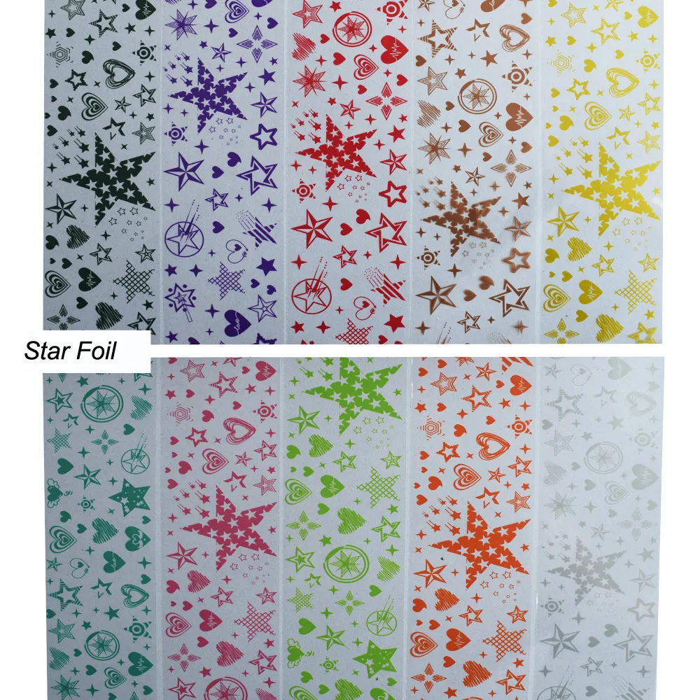 
10 Rolls Neon Stars Mapleaf Nail Foil Gel Stickers Decals 50m*4cm Transparent Base Adhesive Colorful Nails Art Decor Wraps Foils 