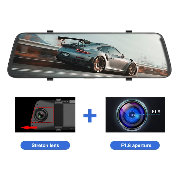 NEW double camera hd dvr 9.66 inch HD dual lens car dvr rear view camera car rearview mirror