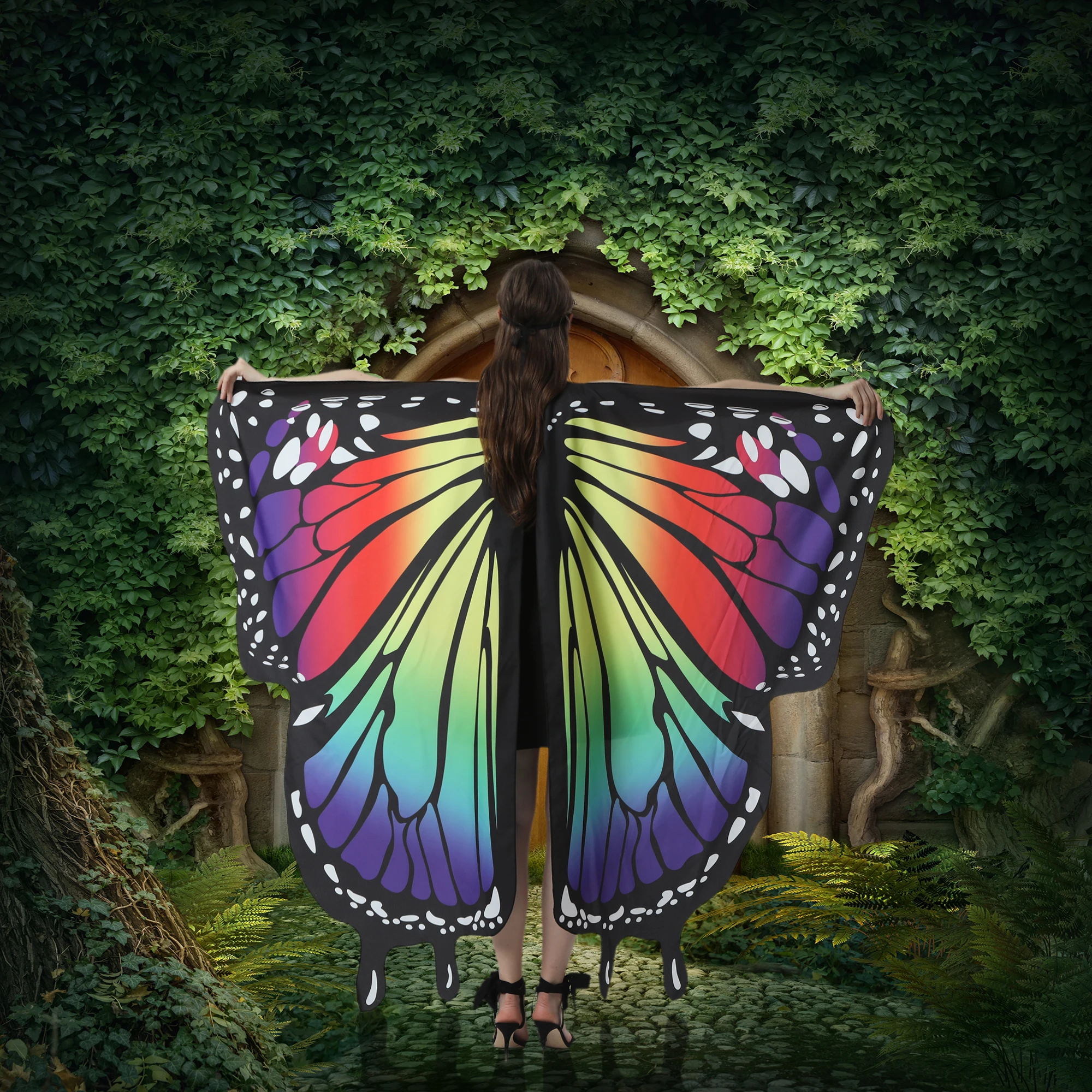 Wudimiqi Butterfly Wings for Women Halloween Butterfly Costume for Women Halloween Costume Women Fairy Ladies Cape