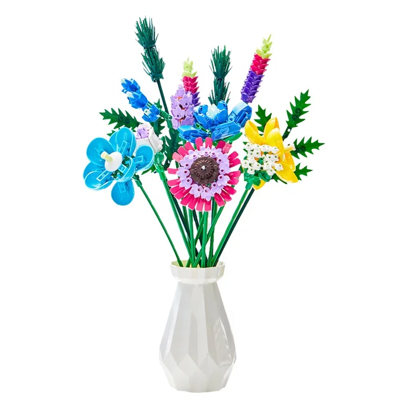 Diy Assembly Building Blocks Bricks Toys Sunflower Tulip Home Decor Flower Bouquet Building Blocks Construction Toy