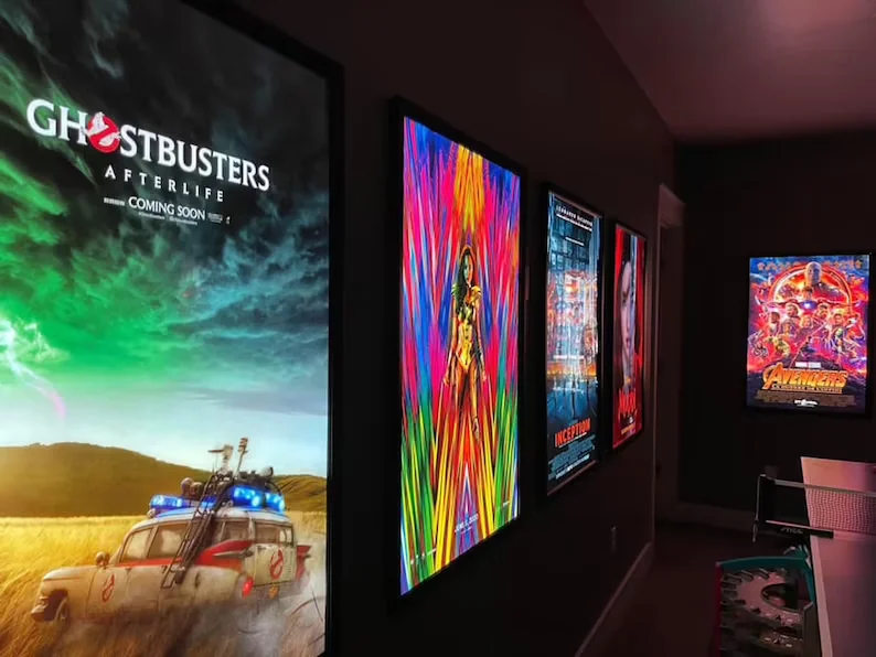 kingwestar movie poster light box double faced cable hanging aluminum frame window led snap frame