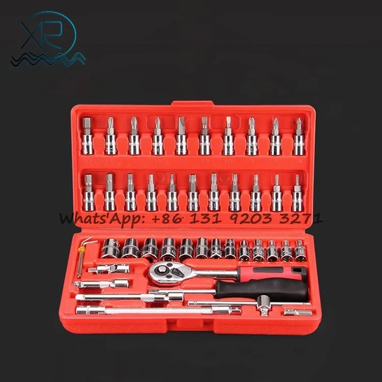 46pcs Machine Auto Repair Tools Combination Hand Movement Impact Socket Wrench Spanner