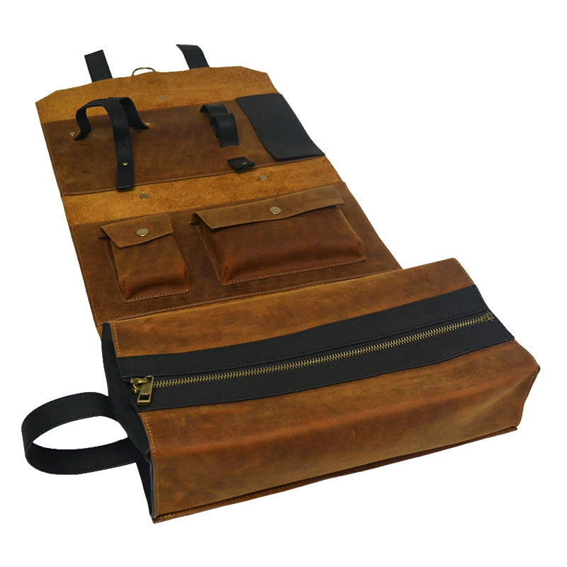 Luxury custom top grain leather durable cocktail shaker bat tool kit tool bag for bartender