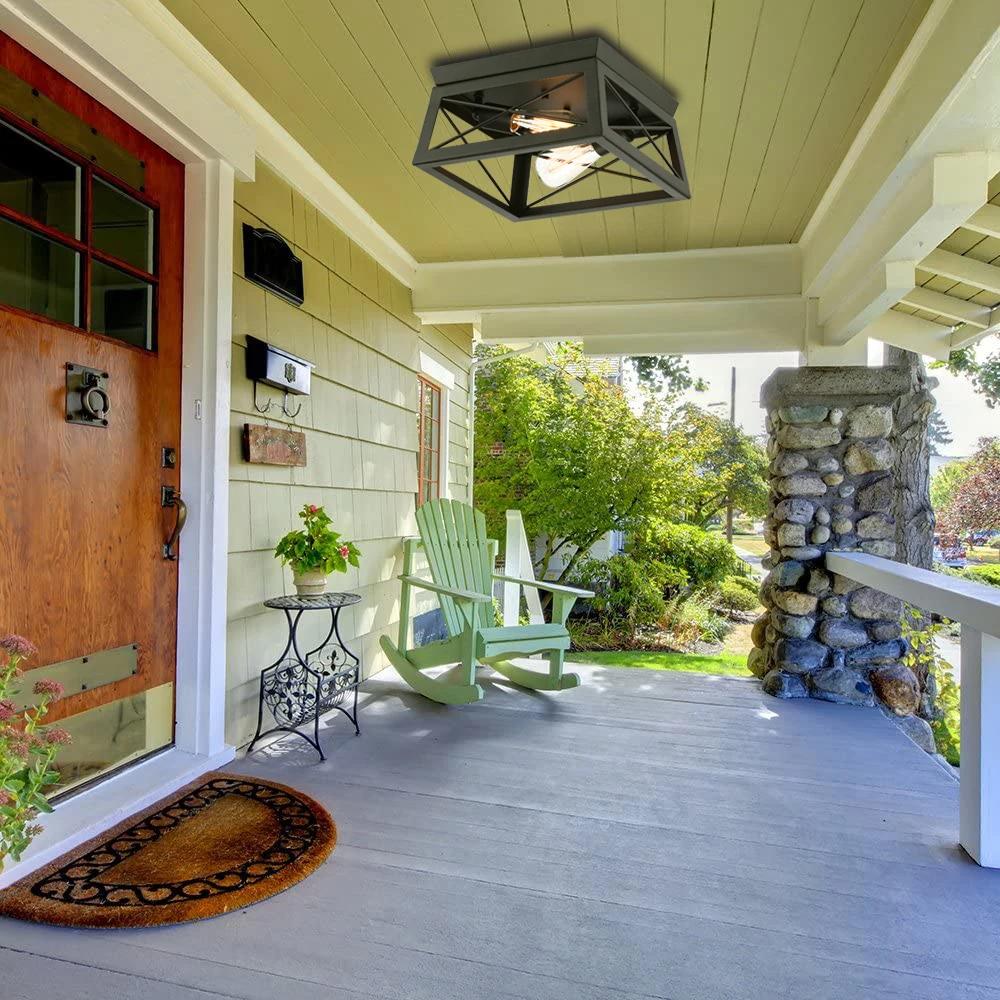 Wrought Studio Fixture Black Finish Farmhouse Ceiling Light Balcony Flush Mount Ceiling Light