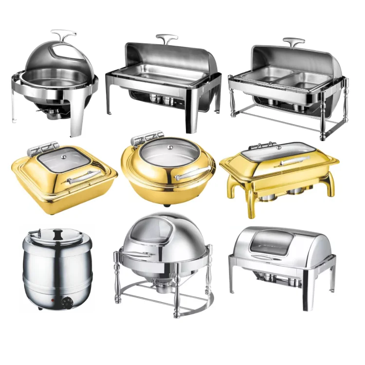 Rotating Brass Roll Top Round Chauffe Plat Food Warm Serving Dish Buffet Chafing Chaffing Dishes Copper Fuel India For Catering