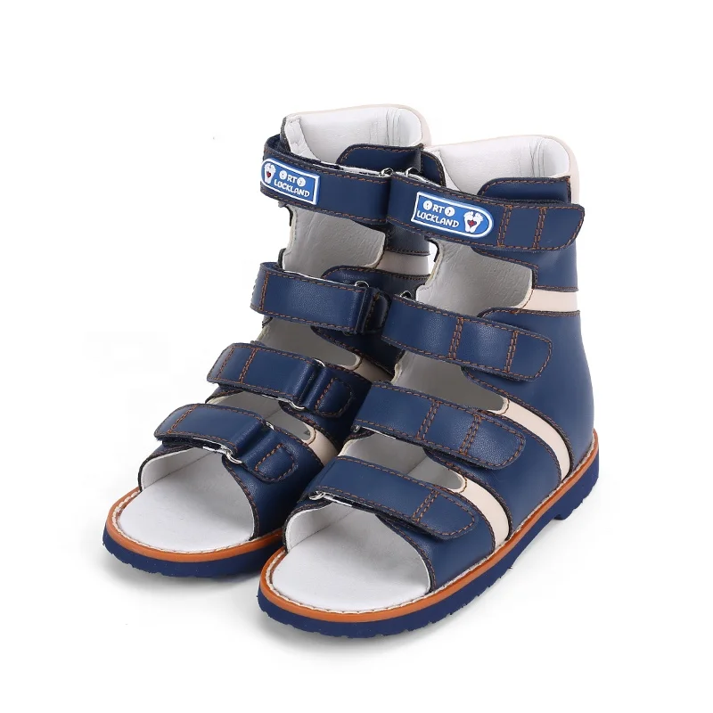 High cut top 16cm kids orthopedic shoes for fractures boys girls solid leather flat foot ankle sandal shoes