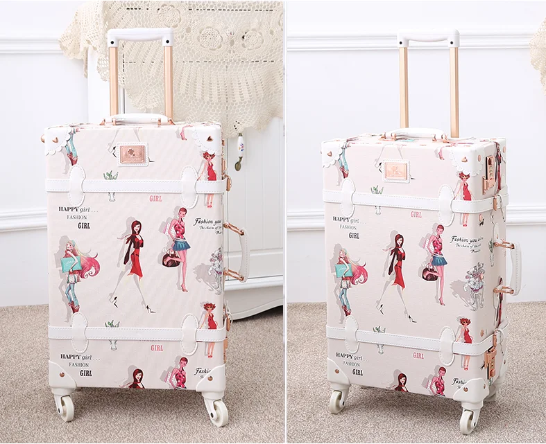 New Style Pu Leather Vintage Suitcase Sets Rolling Trunk Luggage Trolley Case Bag Retro Suitcase Luggage For Girls