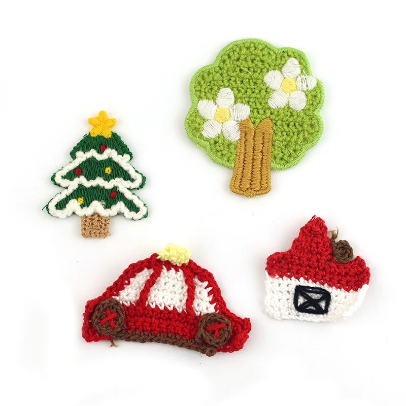 2024 Custom cute Cartoon tree crochet fabric iron on patches  for kids clothing DIY accessories