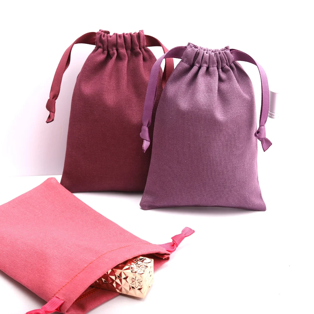 Hot Sale Spots Cotton Linen Drawstring Skincare Cosmetic Bag Soild Canvas Gift Candle Makeup Packing Muslin Pouch