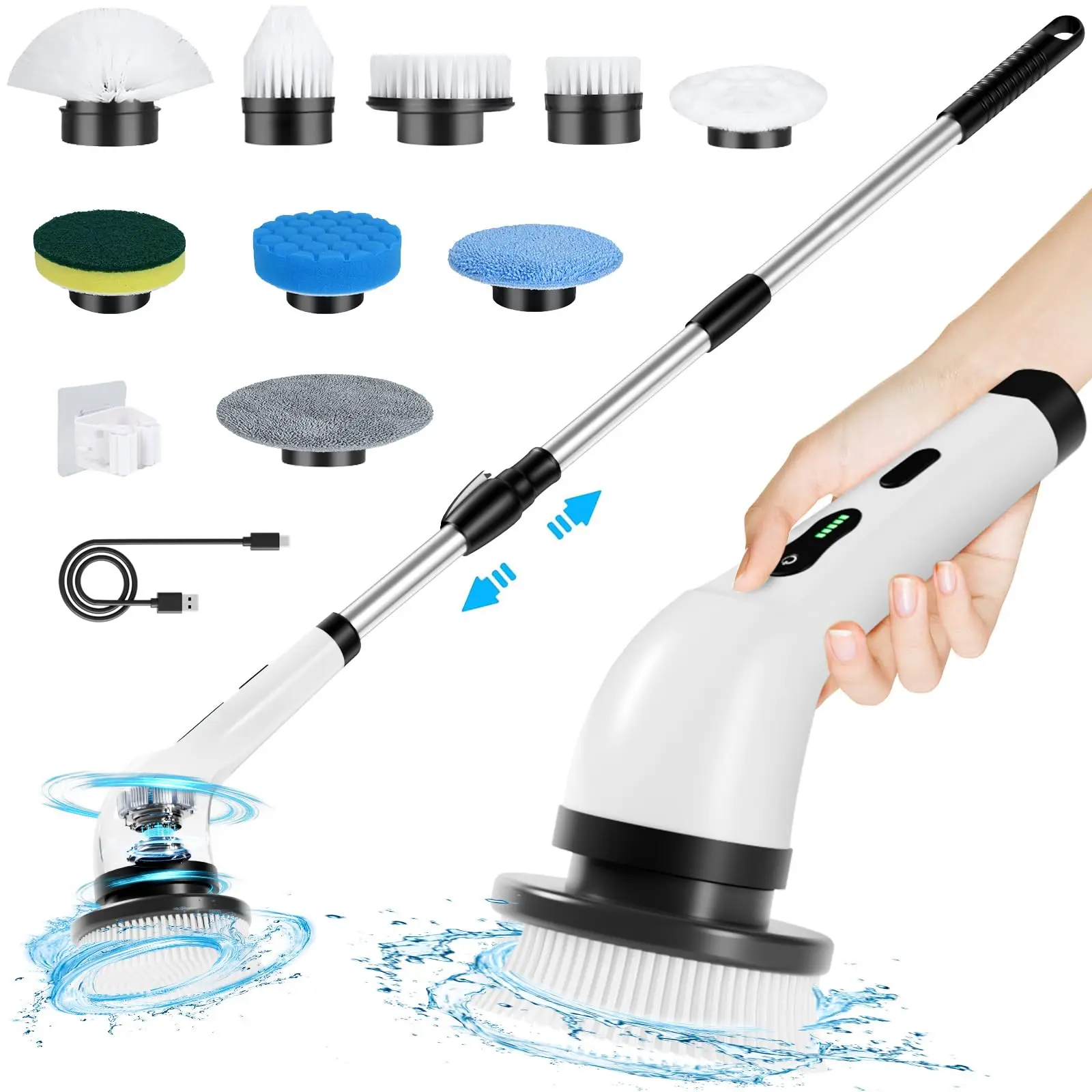 Electric Scrubber for Cleaning Bathroom with Long Handle with 9 Brush Heads for Bathtub Tile Floor Car