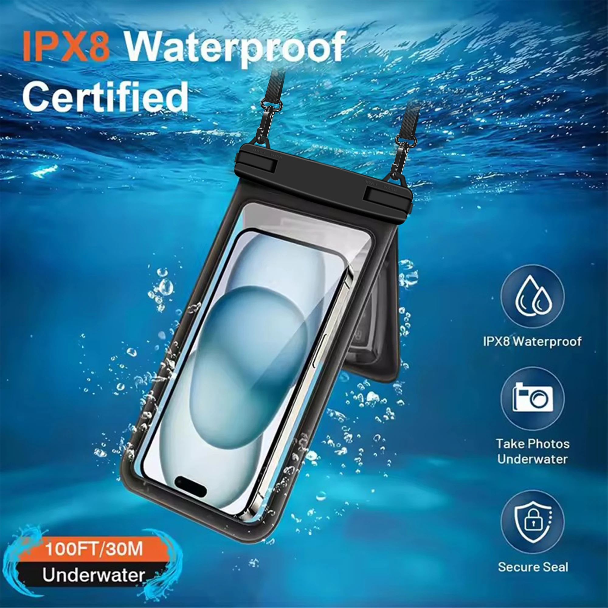 Водонепроницаемая сумка для мобильного телефона IPX8 водонепроницаемая двойная хранения водных видов спорта