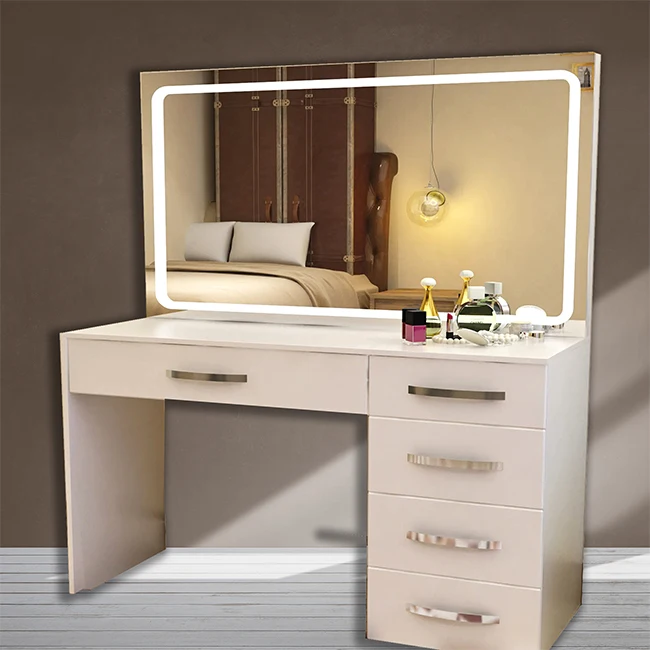 Modern Furniture Vanity Makeup Dresser One Set Design Metal Feet Bedroom Dressing Table with LED Mirror Wireless Charging
