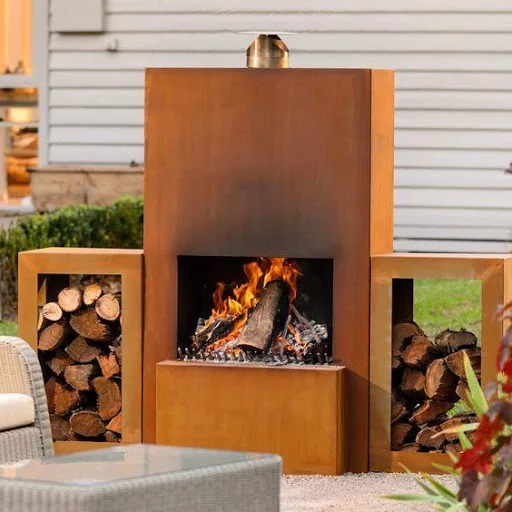 Corten Metal Outdoor Decorative Fire Place with Grill