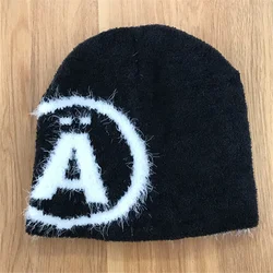 Classic Custom Your Own Logo Mohair Beanies Jacquard Knitted Hats Wholesale Warm Hat