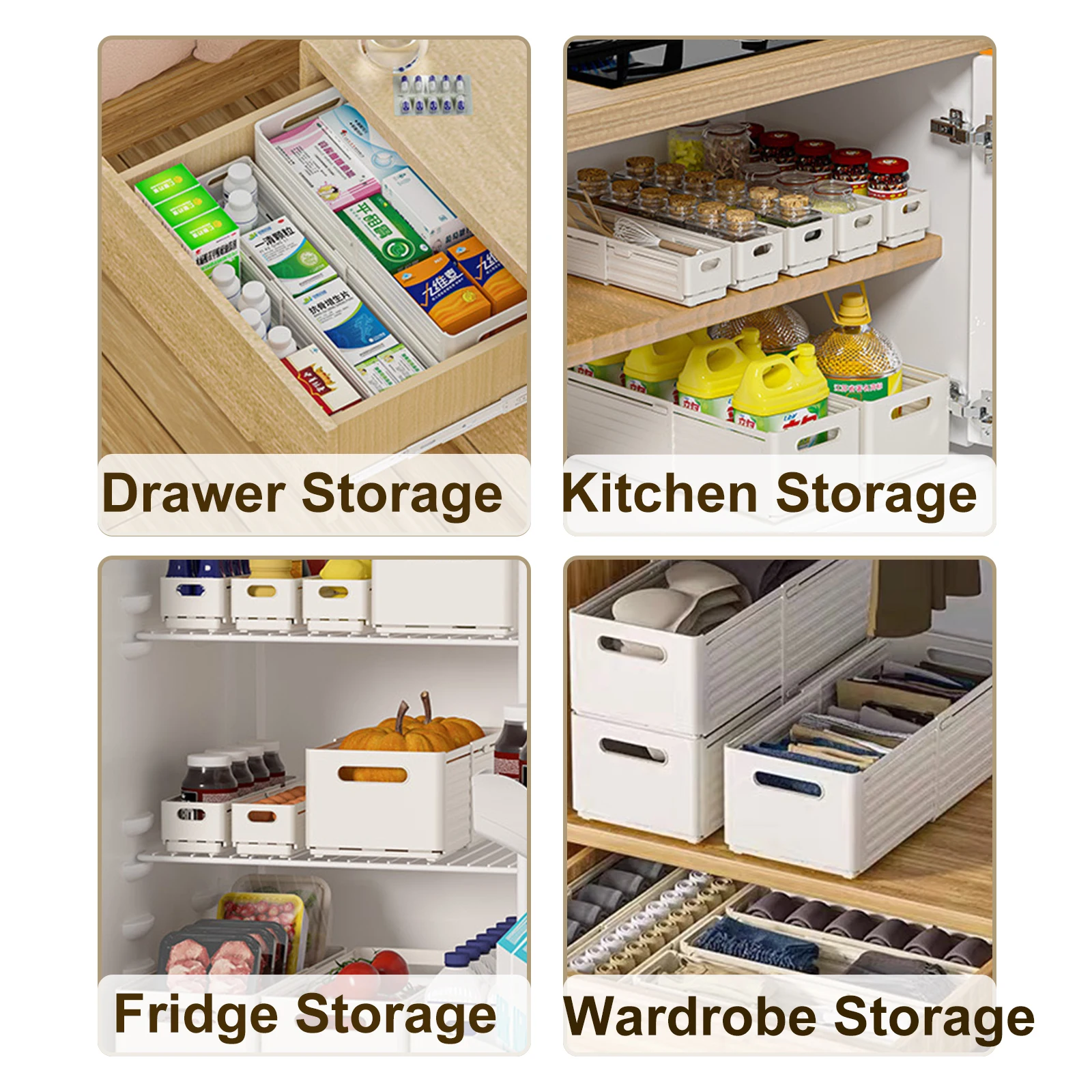 Stackable Retractable Storage Box Expandable Pull out Cabinet Organizer Collaspiable Stretchable Slide out Organizer