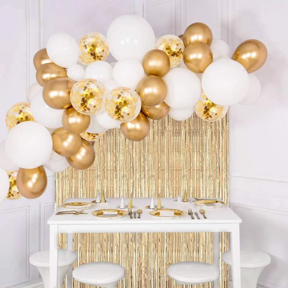 Wholesale White Gold Balloons Arch Kit Gold Tinsel Curtain Balloons Garland Kit For Wedding Birthday Party Decorations