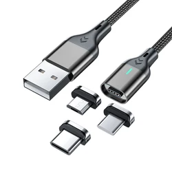On Stock high quality usb 3 in 1 charger cable magnetic phone charging cord data line 3A quick charging cable magnet type