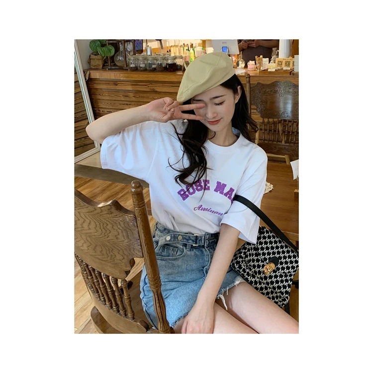 Manufacturer Supplier No Decoration Graphic Print Short-sleeve T-shirt Suitable For Women