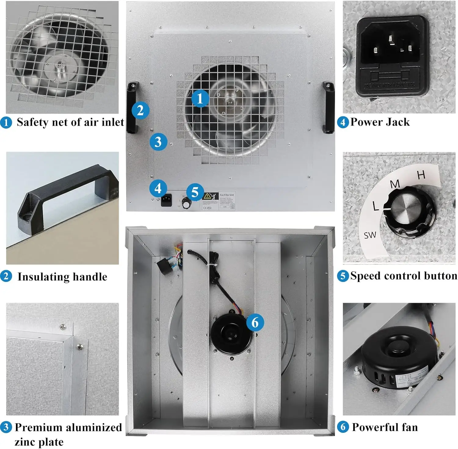 DC AC voltage US EU AU plug 22.6 inch 575x575mm 2x2 mushroom mycology flow hood ffu h14 fan filter unit hepa with pre filter