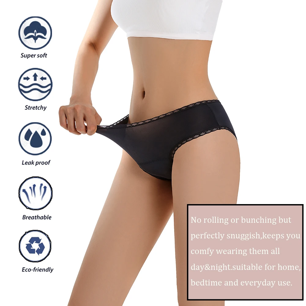 Shanhao OEM Breathable Lace Culottes Menstruelles Organic Cotton Menstrual Panties Bamboo Bragas Menstruales Period Underwear