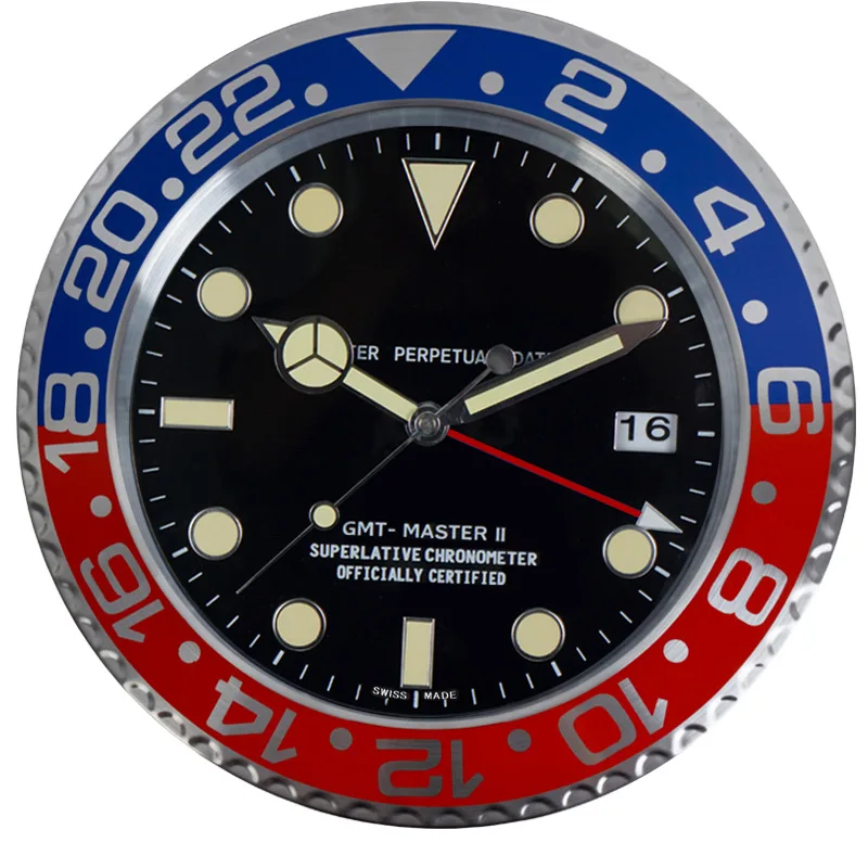 Hot sale ODM/OEM 14inch top grade wholesale wall watch clock luminous luxury roles wall clock with date display rolax