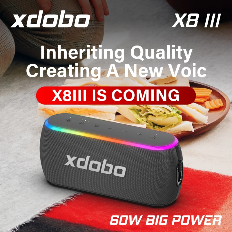 XDOBO X8 III 60W Portable Loud Wireless Stereo Speaker with Rich Bass and Colorful Lights TWS Pairing EQ Mode Outdoor Speaker