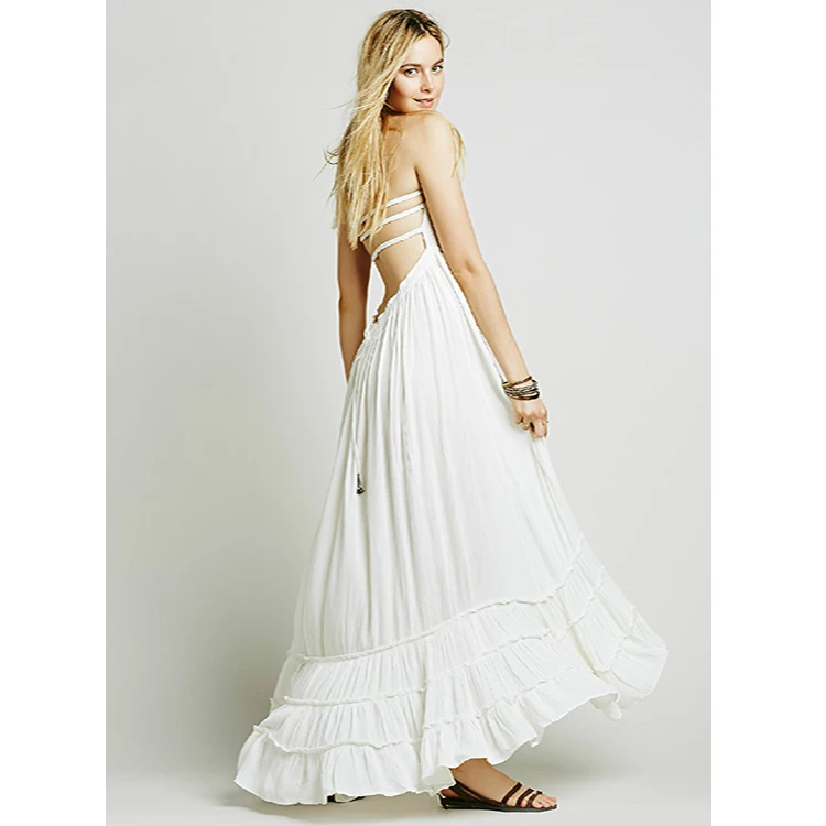 Ruffle chiffon sexy white beach dresses boho beach bohemian long dress summer bohemian style dress