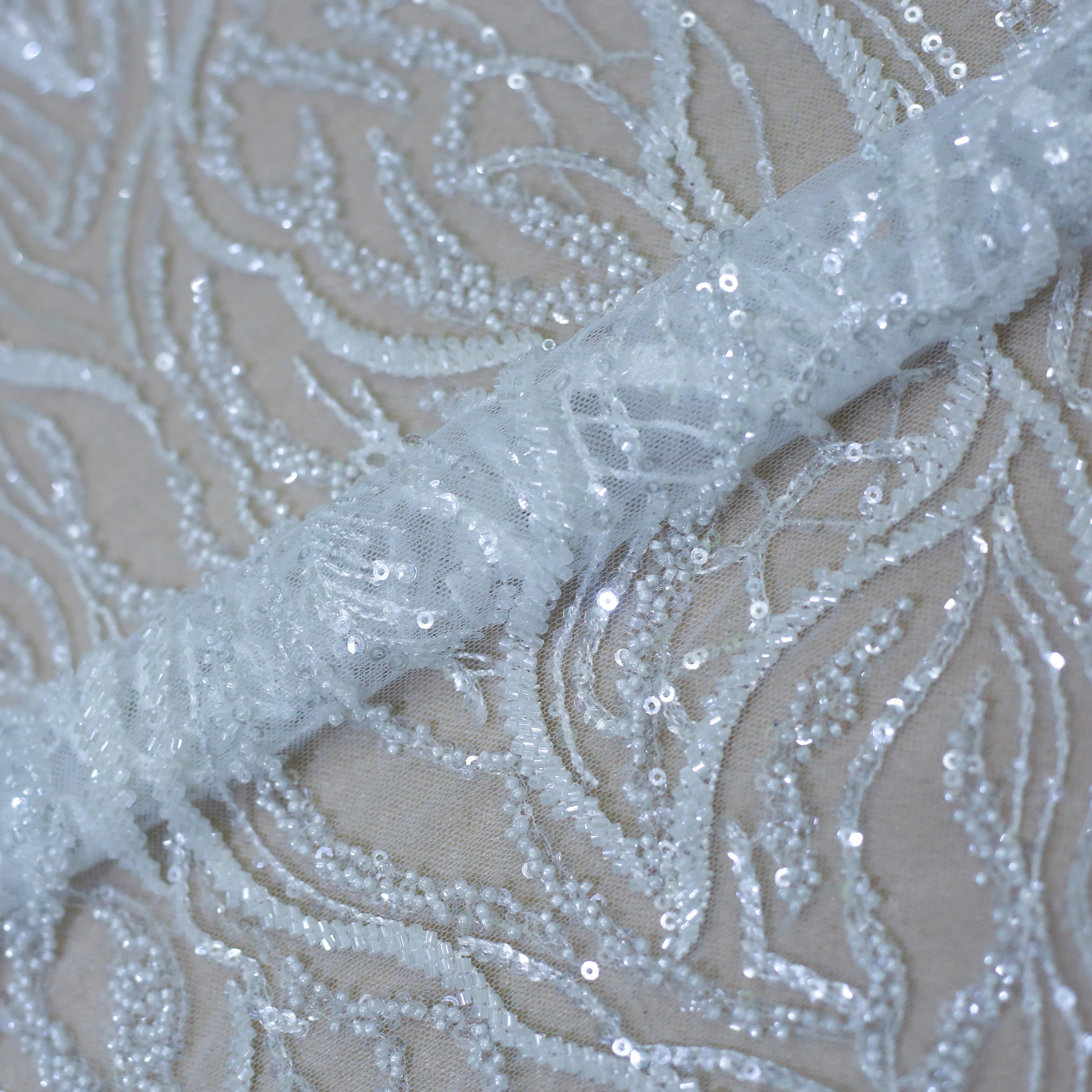 High quality beaded lace fabric for clothes