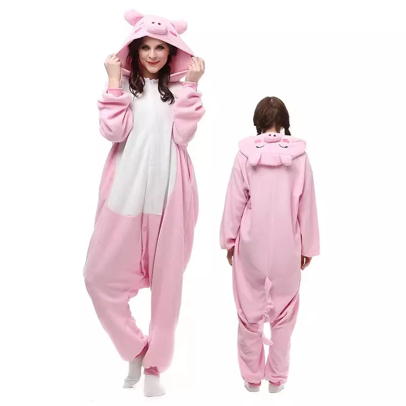 2024 Drop Ship Cute Cartoon Adult Women Kigurumi Long Sleeve Hooded Homewear Pajamas One-piece Animal Pajamas