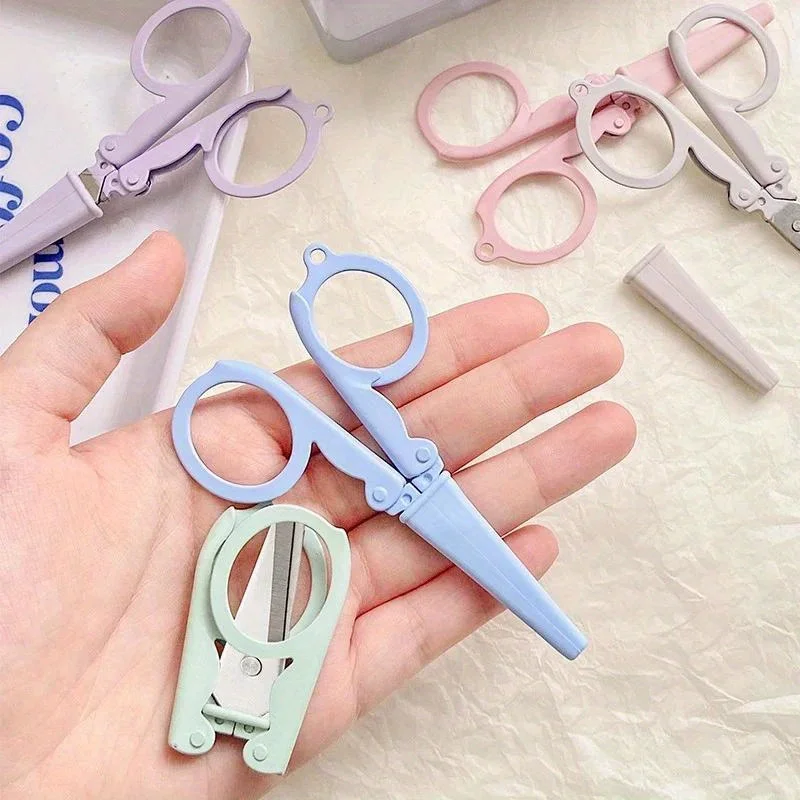 Folding Scissors With Protective Cover DIY Paper Cutter Knife Cute Scissors Key Chain Korean Stationery Office Supplies