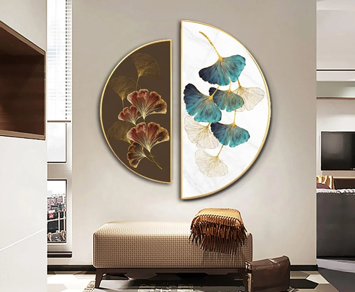 Hot Sale Crystal Porcelain Decorative Painting  Leaves And Flowers Wall art Painting Canvas For Living Room