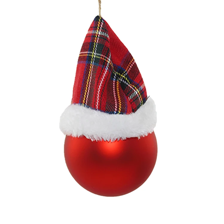 Wholesale custom Christmas balls with Christmas hats for Christmas tree decoration